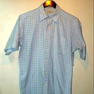 LL Bean  Plaid   blue  short sleeve shirt  med 15 1/2 33 60 % cotton